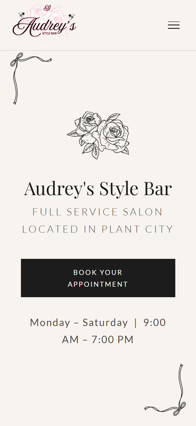 Audrey's Style Bar mobile view